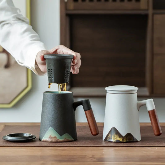 Mountain Design Ceramic Tea Mugs with Filter